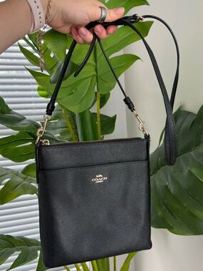 Coach Black Leather Crossbody Bag with Gold Hardware